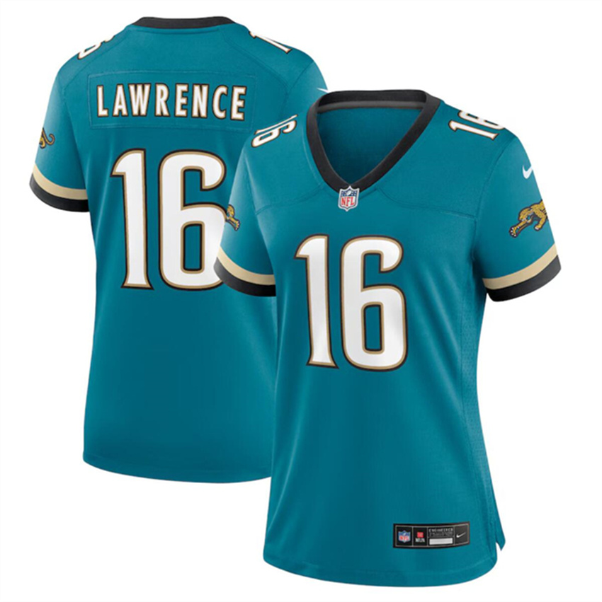 Women's Teal Jacksonville Jaguars #16 Trevor Lawrence 2024 Prowler Throwback Vapor Limited Stitched Football Jersey(Run Small)